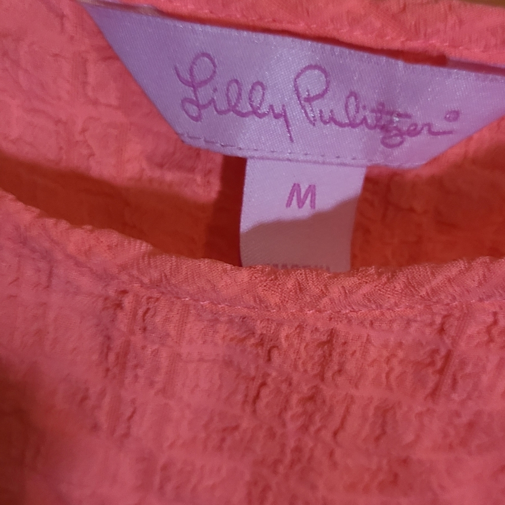 Lilly Pulitzer Coral Pink Textured Peplum Tank Top - Picture 5 of 7